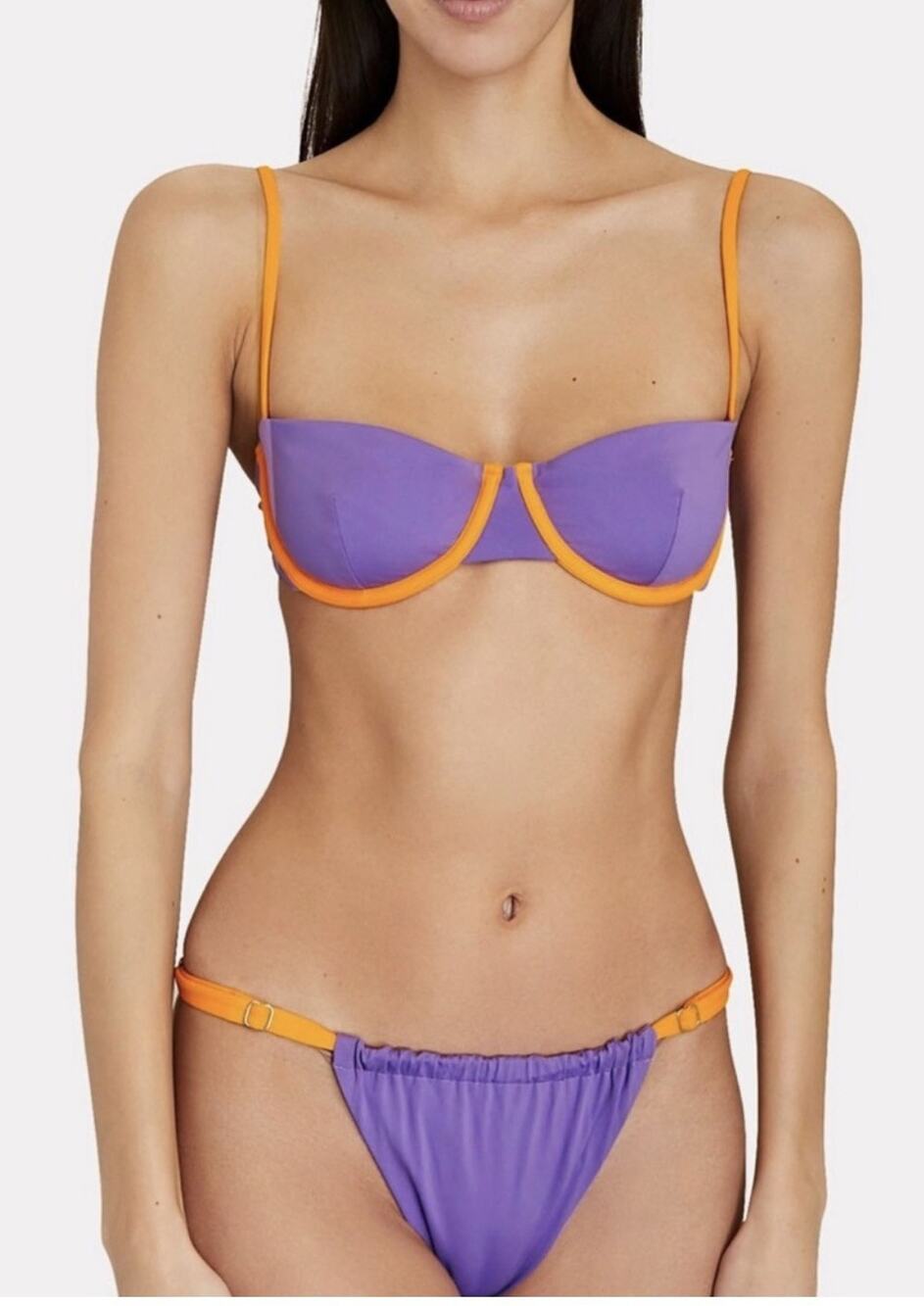 WeWoreWhat Sport Bikini Set Purple Orange Contrast Piping Two Piece Small